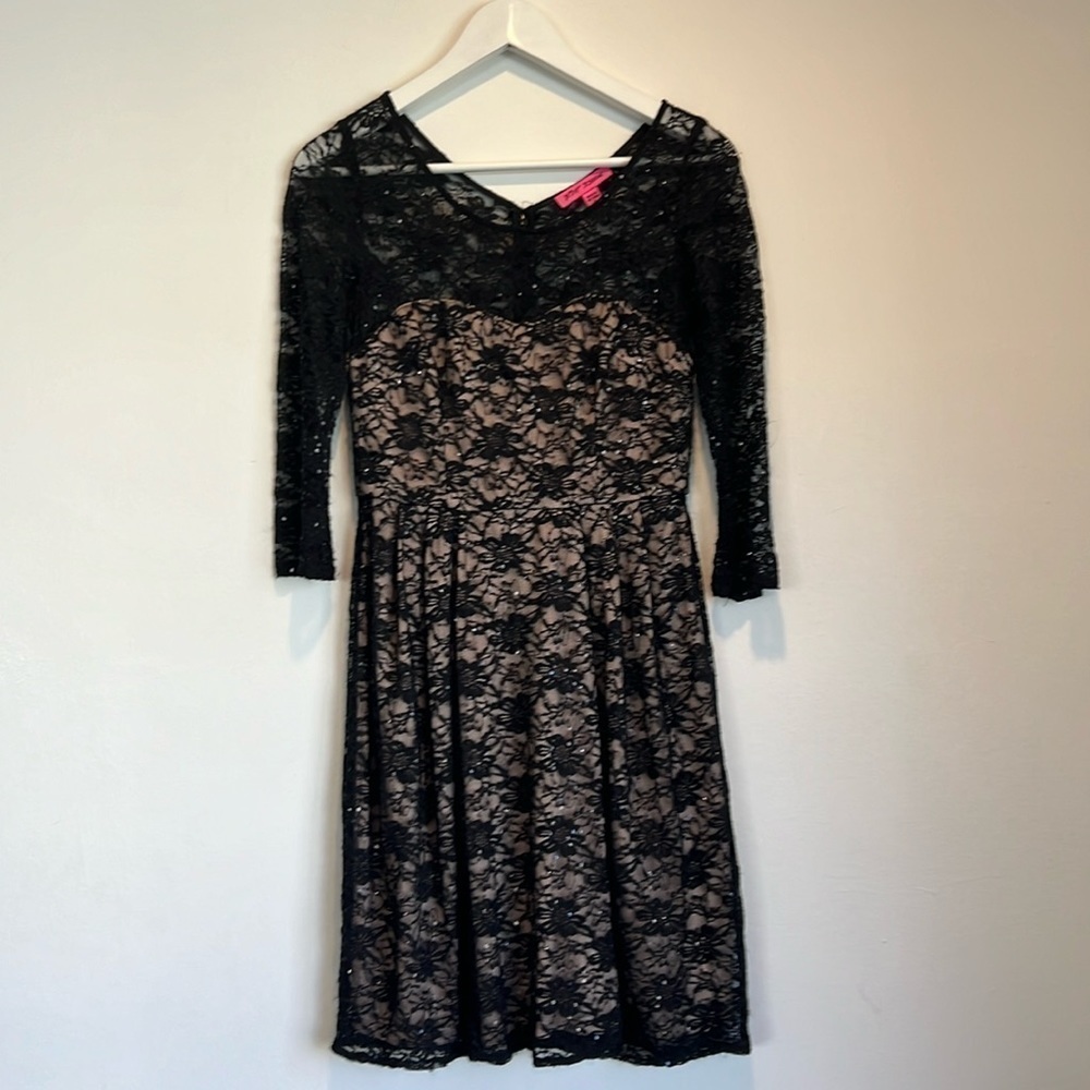 Betsey Johnson black lace & sequins mini dress Size 4